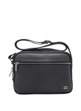 Charger l'image dans la galerie, Dartan - Sac reporter mono bandoulière en synthétique garni cuir de vachette noir